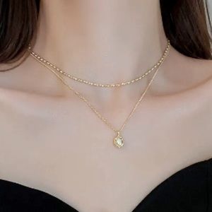 🍏50% OFF/3+...Double Chain Necklace With Freshwater Pearl Pendant (Gold Tone)